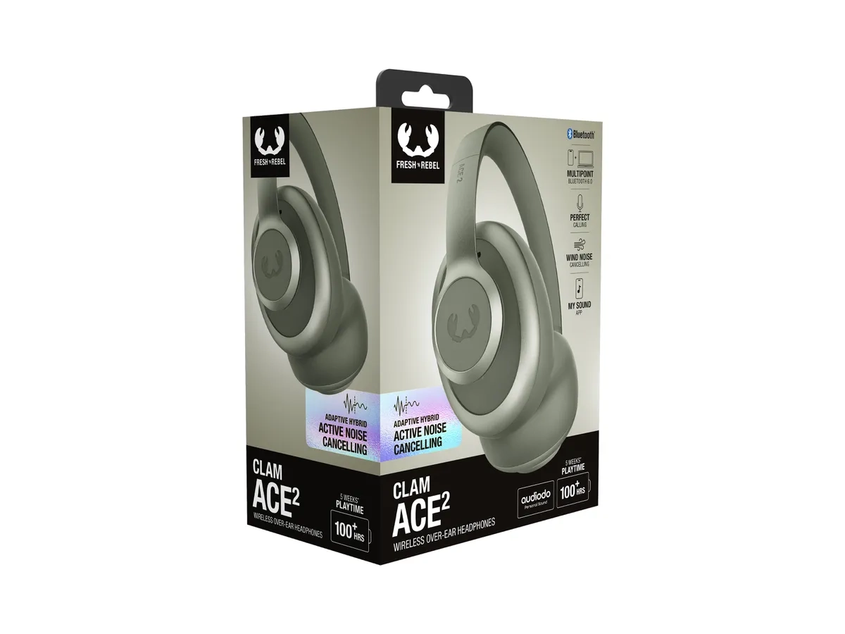 Clam Ace 2 Bluetooth 6.0 Kopfhörer Over-Ear Headset mit Adaptive Hybrid ANC (3HP4310DG) - Dried Green