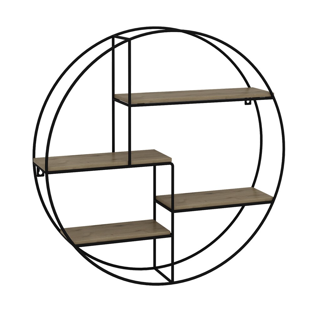 Vicco Wandregal Fyrk 55 x 55 cm, Eiche Schwarz, Metall, Hängeregal, Industriestil