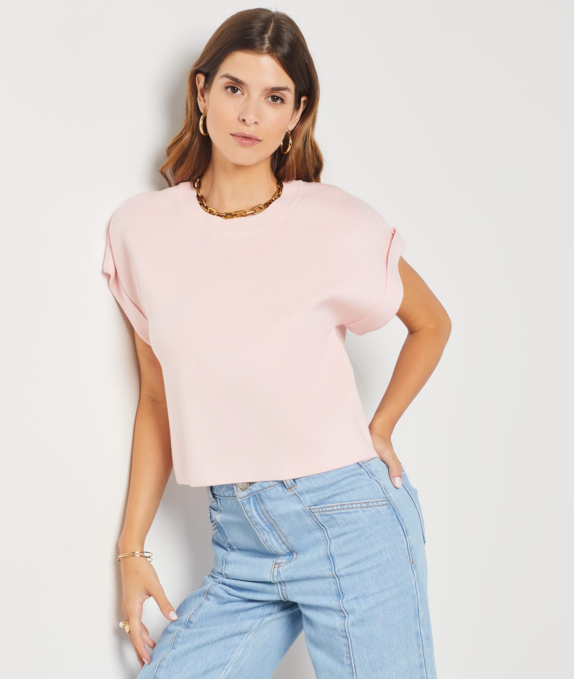 Pull manches courtes en maille