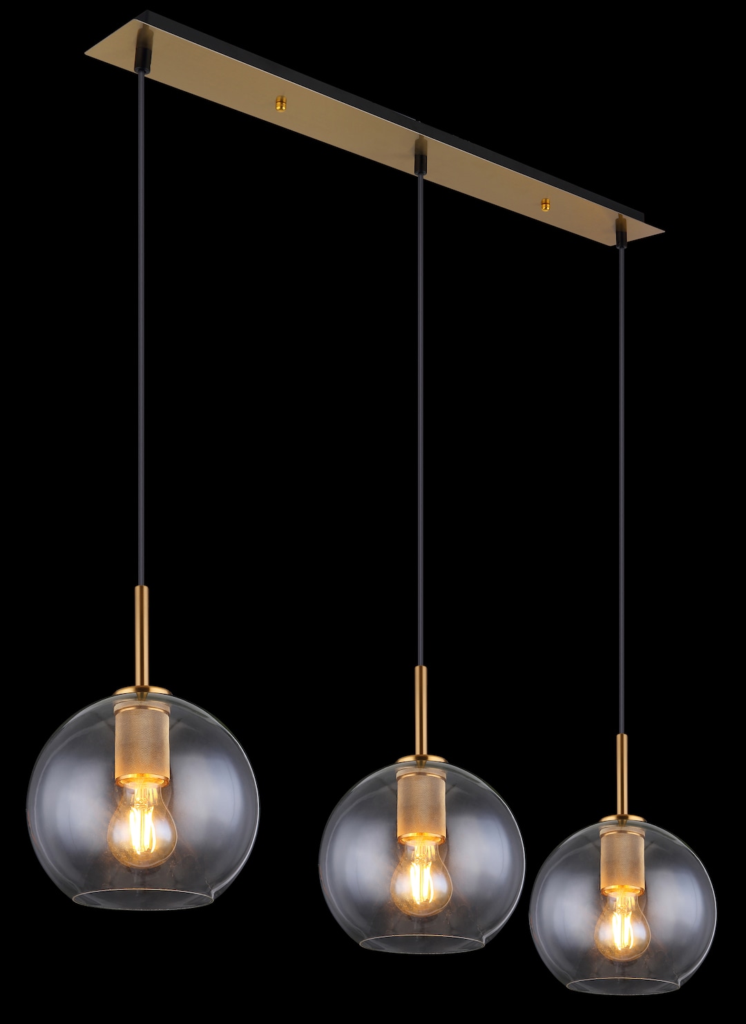 GLOBO Retrofit Balkenpendel Adara messingfarbig /Klarglas 90x20cm H50-120cm