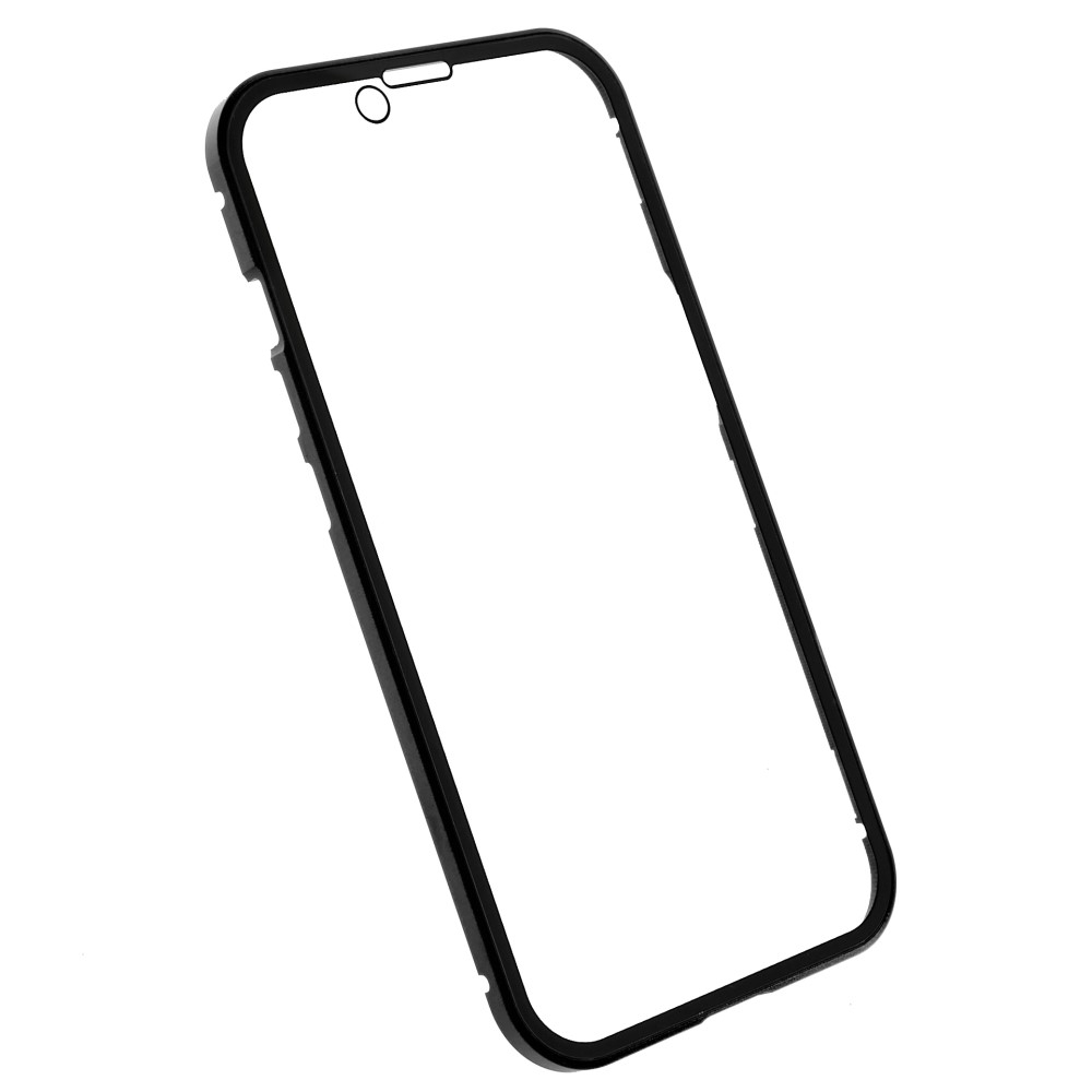 iPhone 14 Magnetische Alu Schutzhülle mit Panzer Glas Backcover   Displayschutz (Magnet-Technologie) - Schwarz