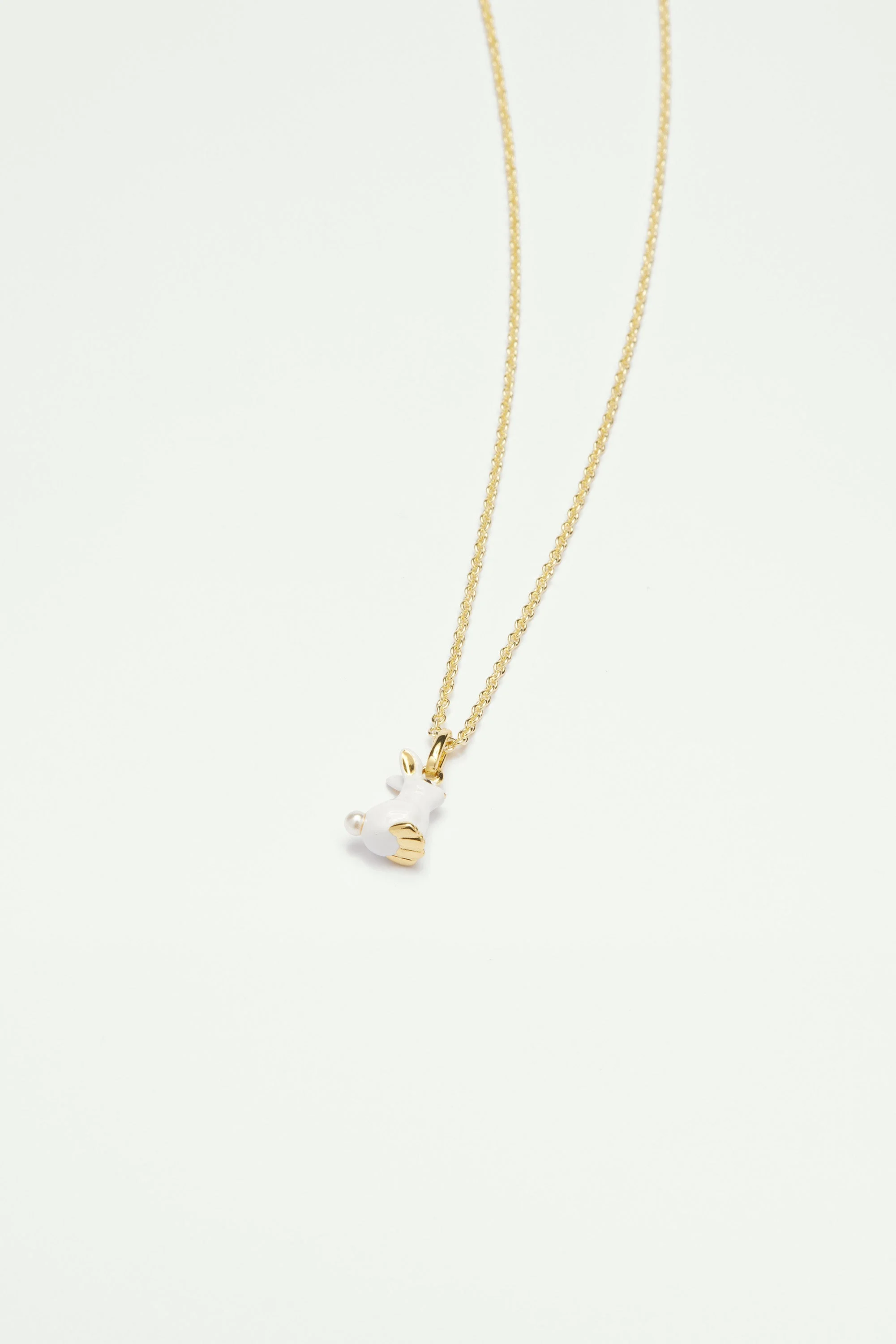 Collier pendentif lapin et perle | Blanc