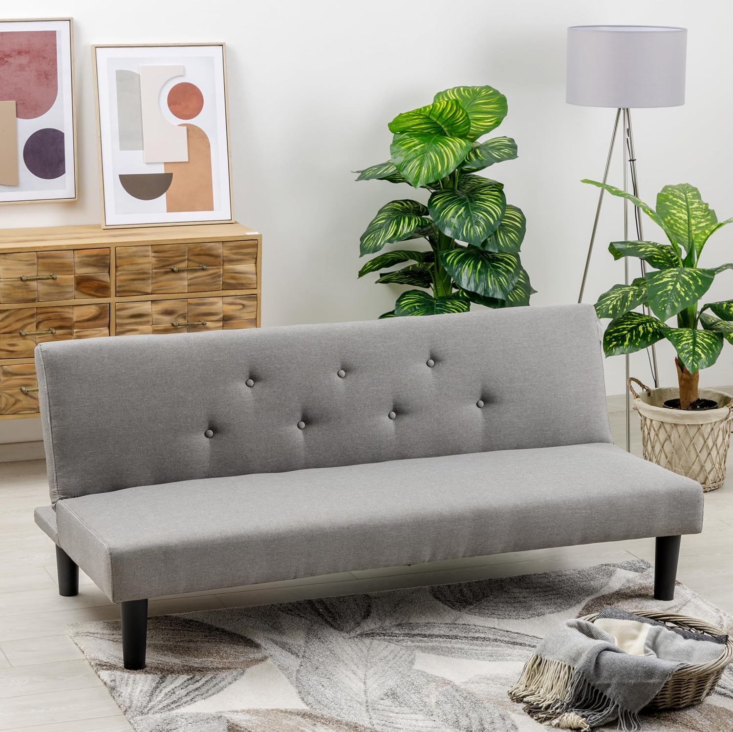 Baroni Home 3-Sitzer Stoff Sofa Bett umwandelbar in Polsterbett, Liegesofa mit Kunststoffbeinen für Wohnzimmer, Gästezimmer, Öffnet 93 cm, 167x70x77 cm (Grau)