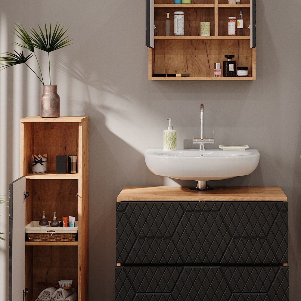 Vicco Badmöbel-Set Irma Eiche Anthrazit 4-teilig Midischrank 95 cm Waschbeckenschrank 80 cm