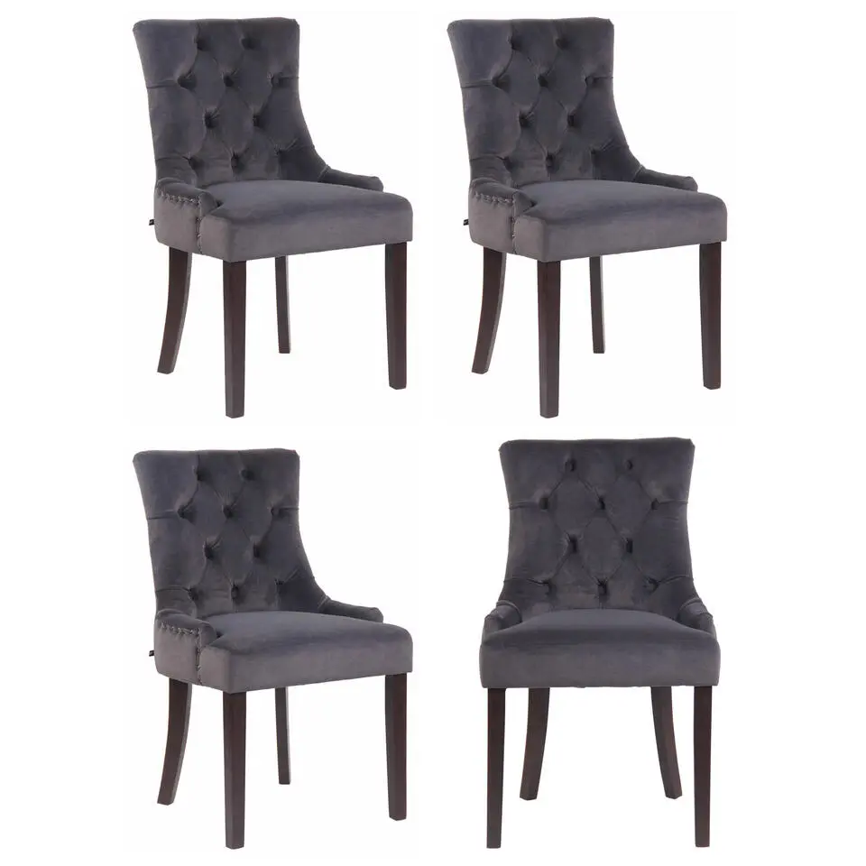 CLP Set van 4 Eetkamerstoel Aberdeen antiek Frame - Fluweel - donkergrijs