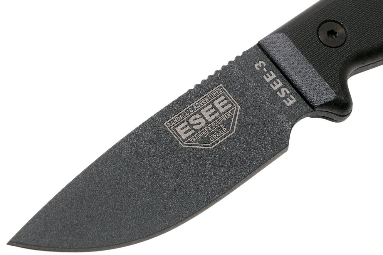 ESEE Model 3 Tactical Gunsmoke Black 3PTGB, zwarte G10 handgreep en kydex schede