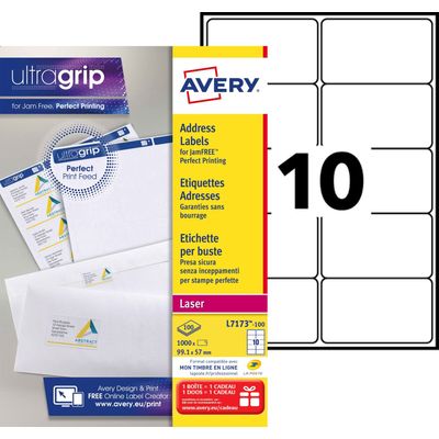 Avery - 1000 Étiquettes adresse blanches - 99,1 x 57 mm - Impression laser - réf L7173-100