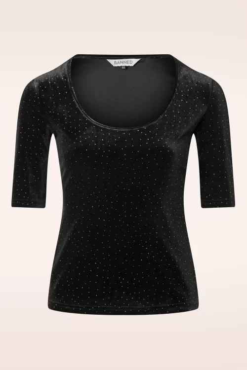 Banned Retro Velvet Sparkle top in zwart