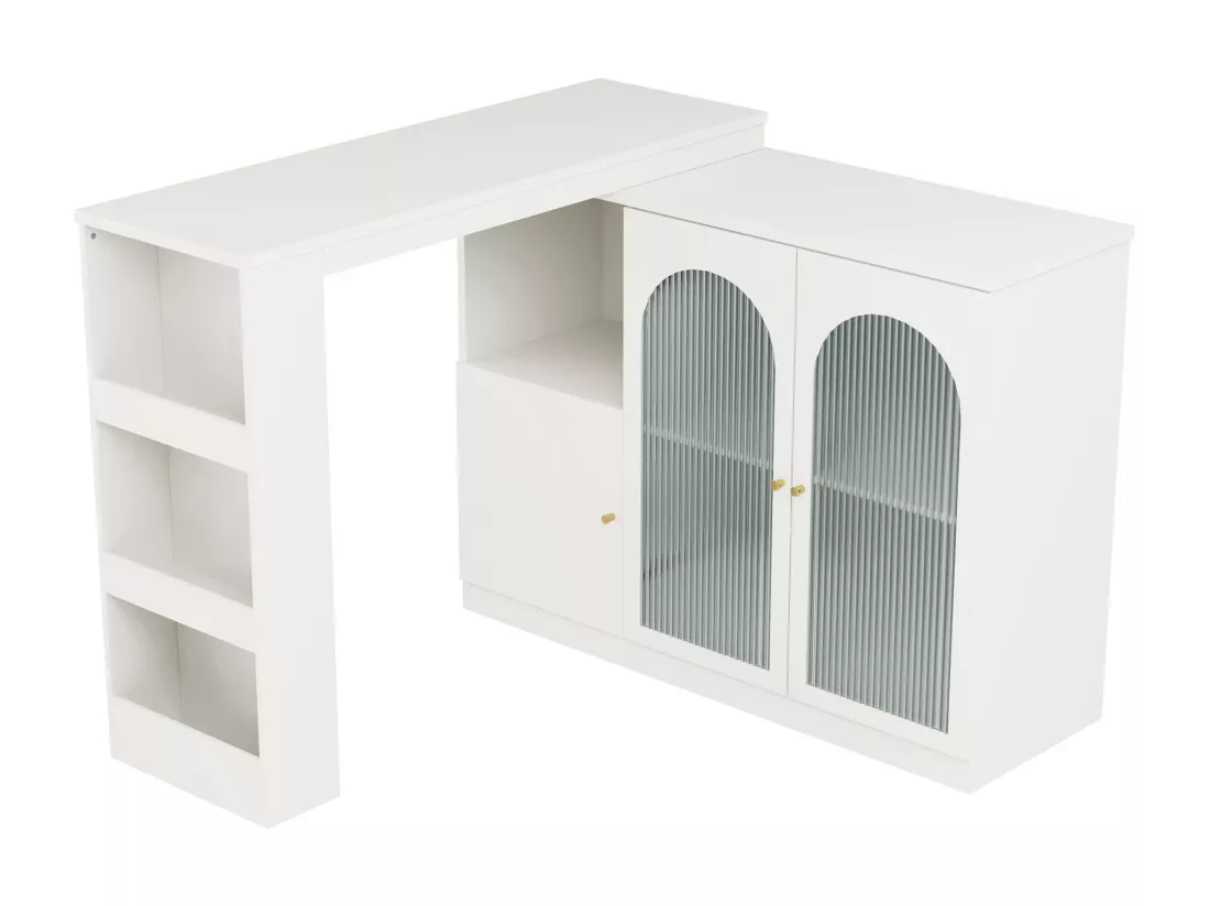 Buffet、Meuble de bar rotatif en MDF - grand espace de rangement - style contemporain - Blanc