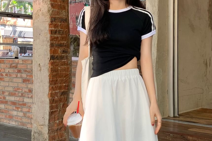 ZENME - Midi A-lijn rok met elastische taille en bubbelzoom