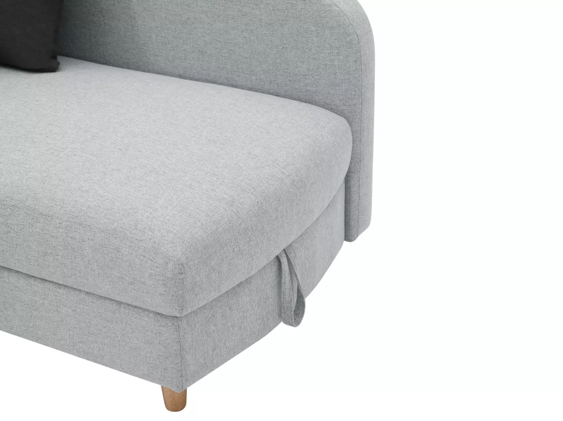 Méridienne droite convertible en tissu gris clair avec coffre de rangement PENELOPE