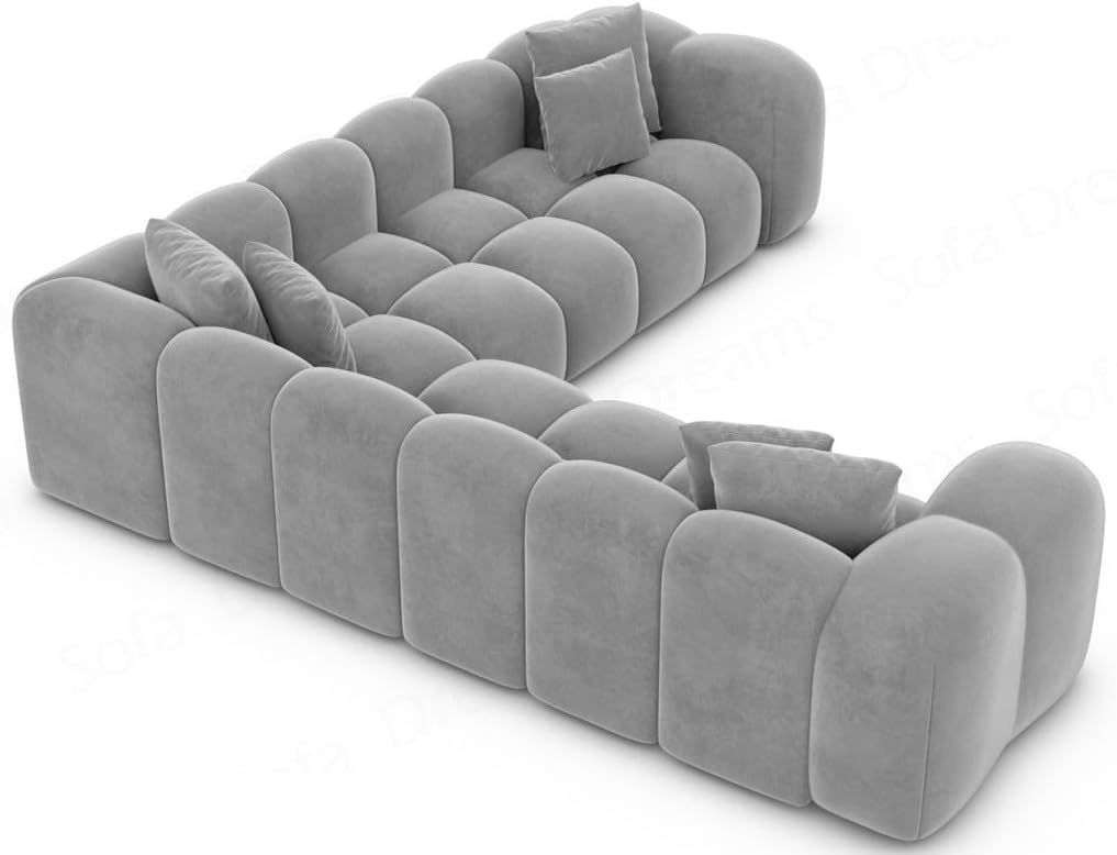 Sofa Dreams Couch Ecksofa Formentera L Form in Samtsofa Designersofa mit Kissen (Hellgrau)