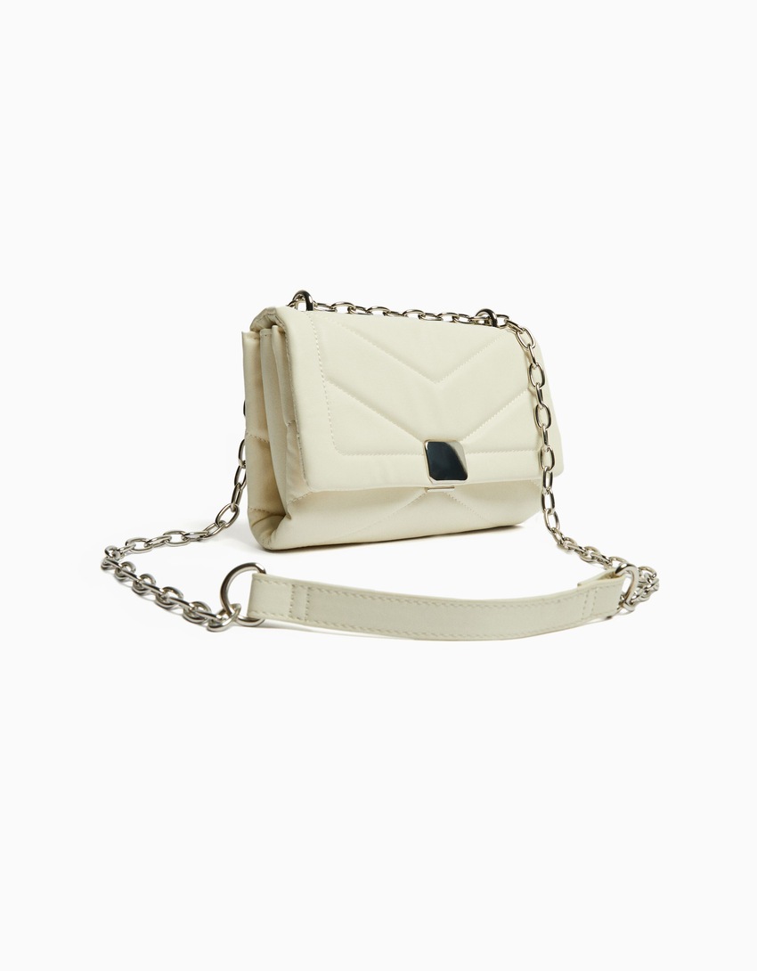 Bolsa transversal mini acolchoada multifuncional com corrente.