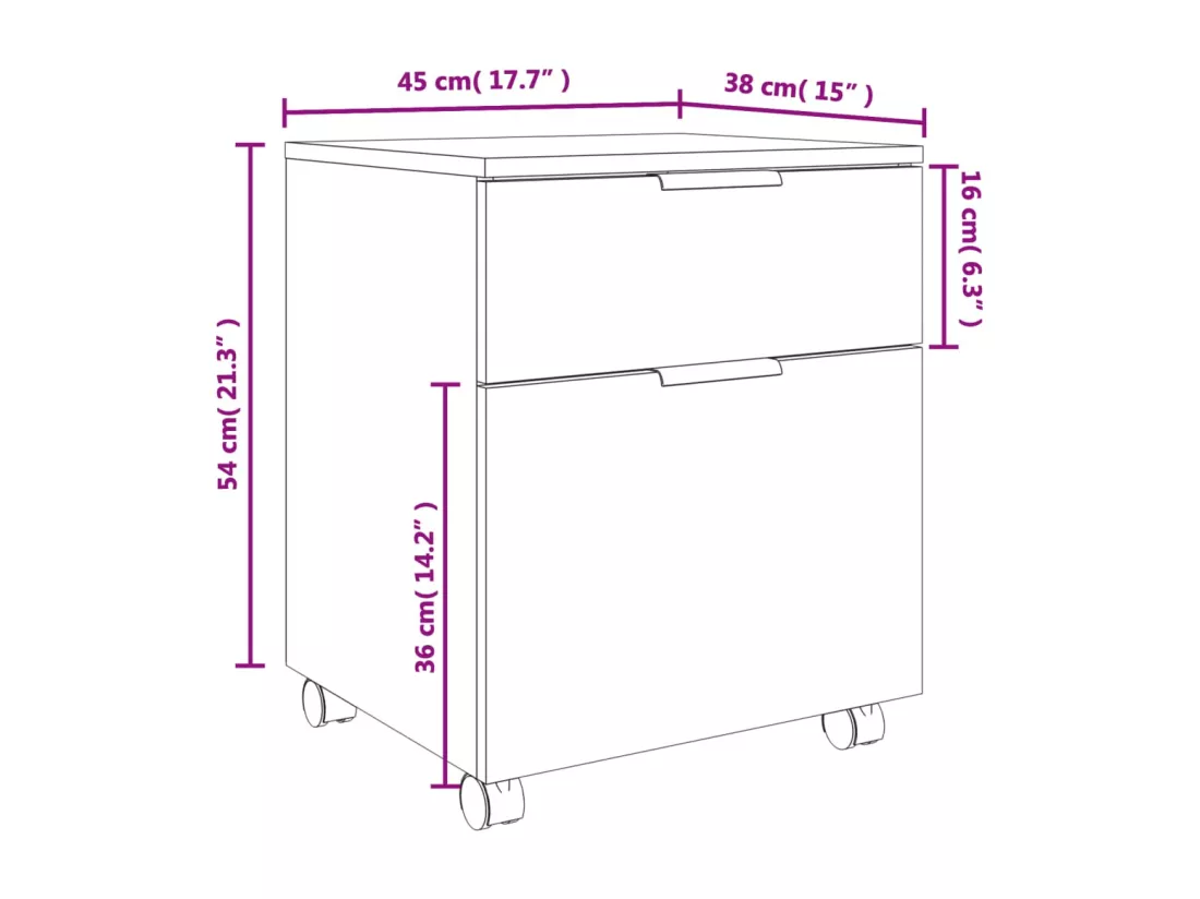 Classeur mobile avec roues Chêne sonoma 45x38x54 cm