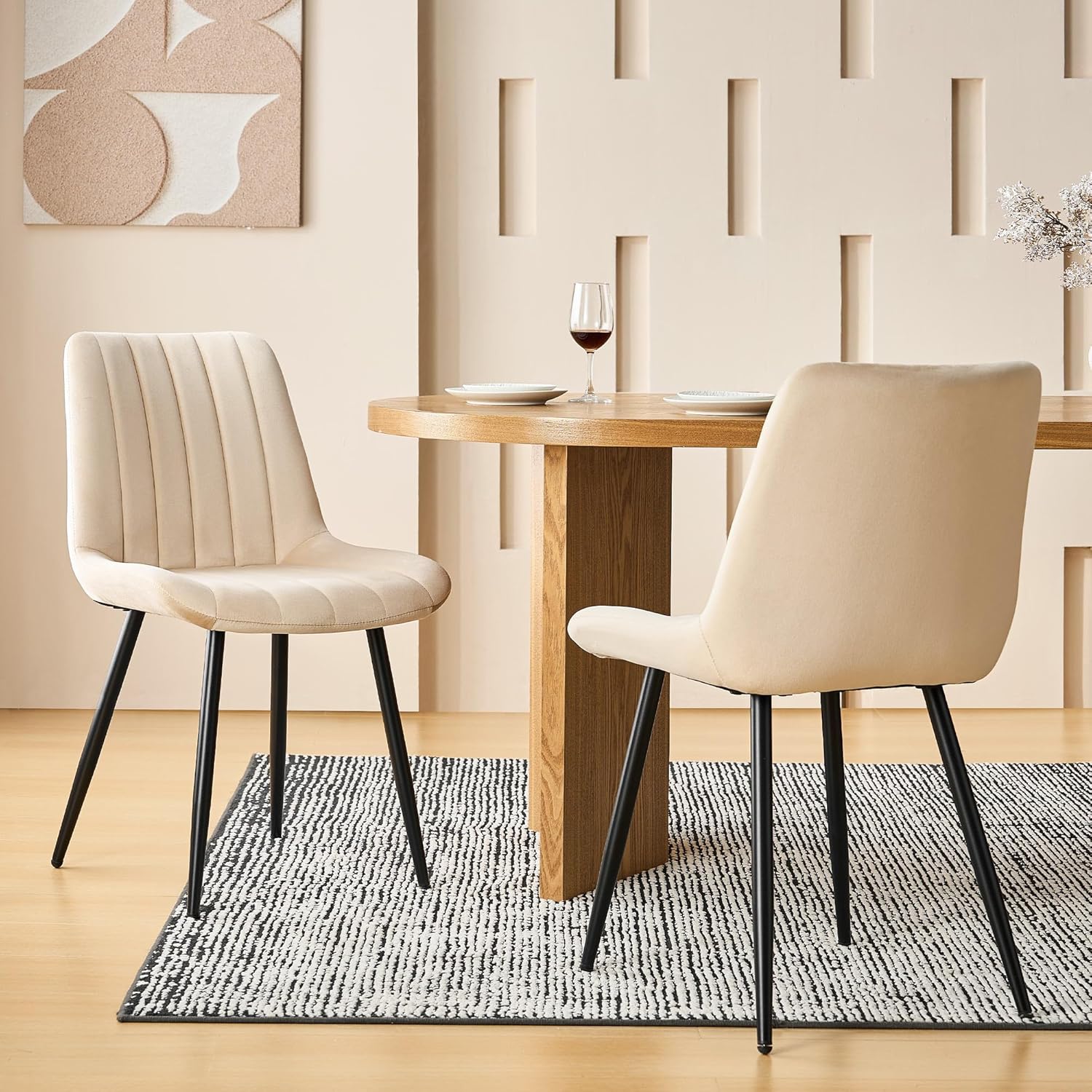 CLIPOP Samt Esszimmerstühle 4er Set Küchenstühle Polsterstuhl Wohnzimmerstuhl Gepolsterte Sessel Sitzfläche mit Rückenlehne und Metallbeine (4er Set, Beige)