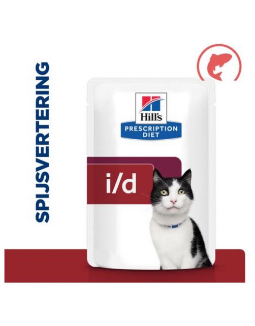Hill's Prescription Diet I\/D Digestive Care Maaltijdzakjes - Kattenvoer - Zalm 12x85 g