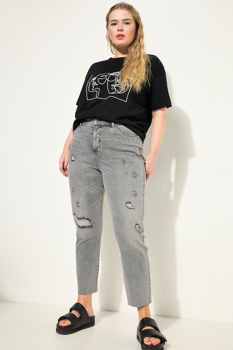 Mom-Jeans, HighWaist, destroyed, 5-Pocket