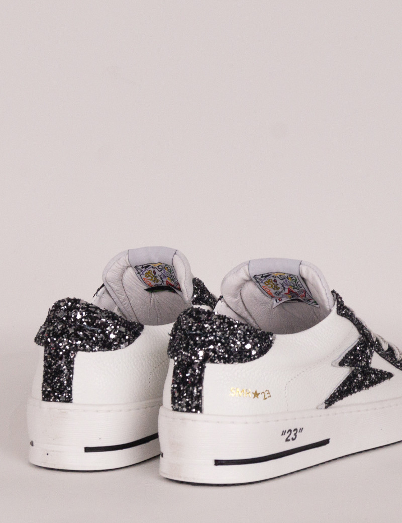 SEMERDJIAN BASKETS MAYA BASSES GLITTER NOIR CUIR BLANC 10279