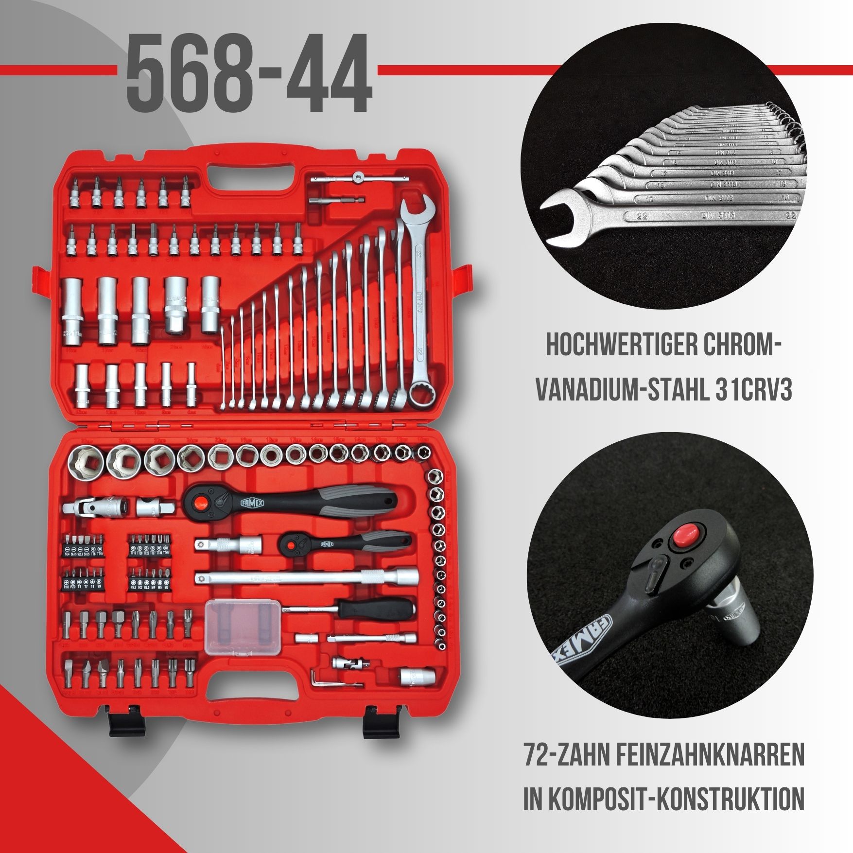 FAMEX 568-44 Mechaniker Steckschlüsselsatz 125-teilig