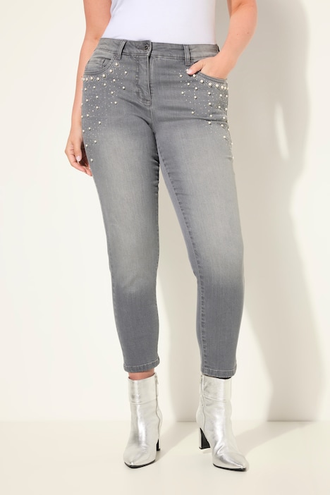 Jeans, Skinny Fit, Zierperlen an den Taschen, 5-Pocket