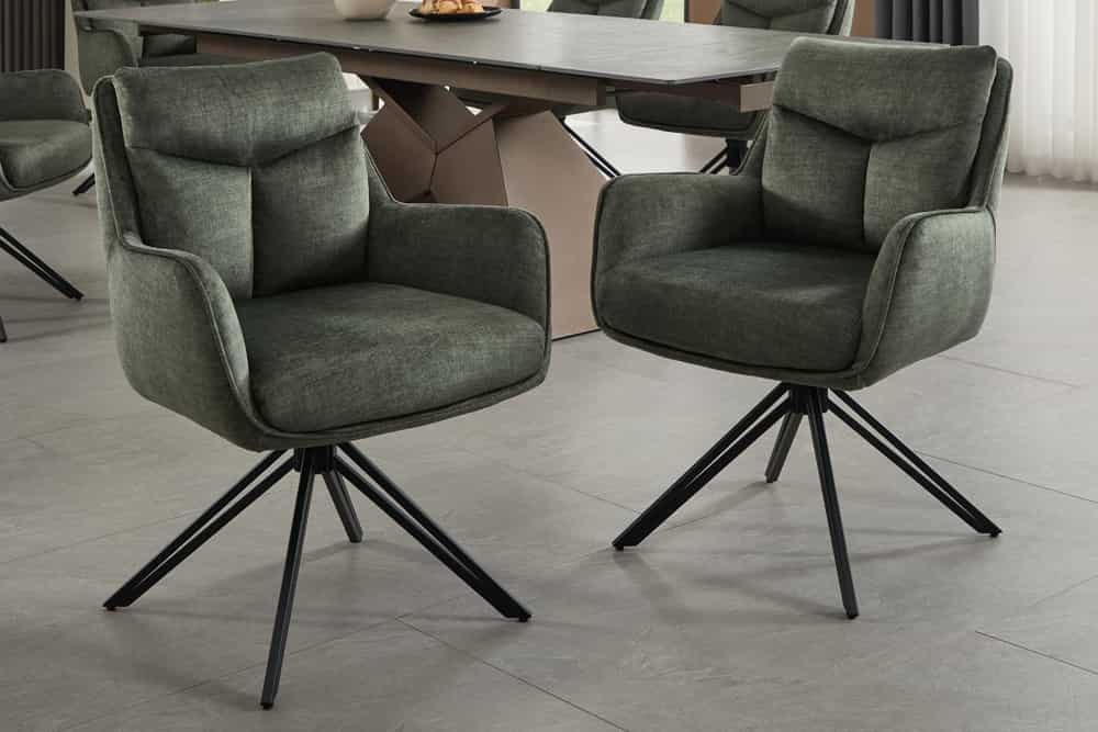 Drehbarer Design Stuhl PROMETHEUS moosgrün Vogue Velours Samt Taschenfederkern Metall