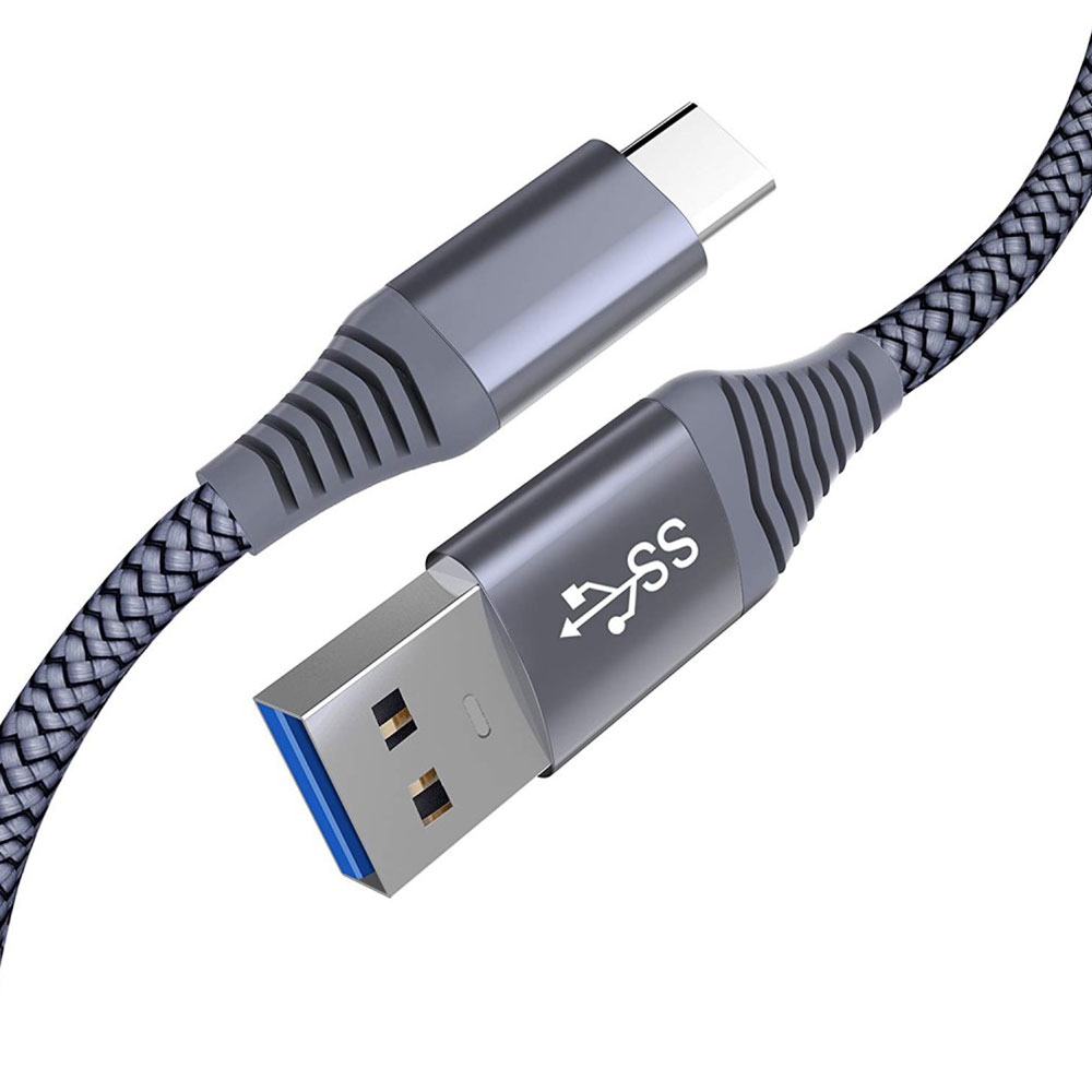 (1.2m/3A) Robustes USB auf USB C Ladekabel Datenkabel Nylon - Grau