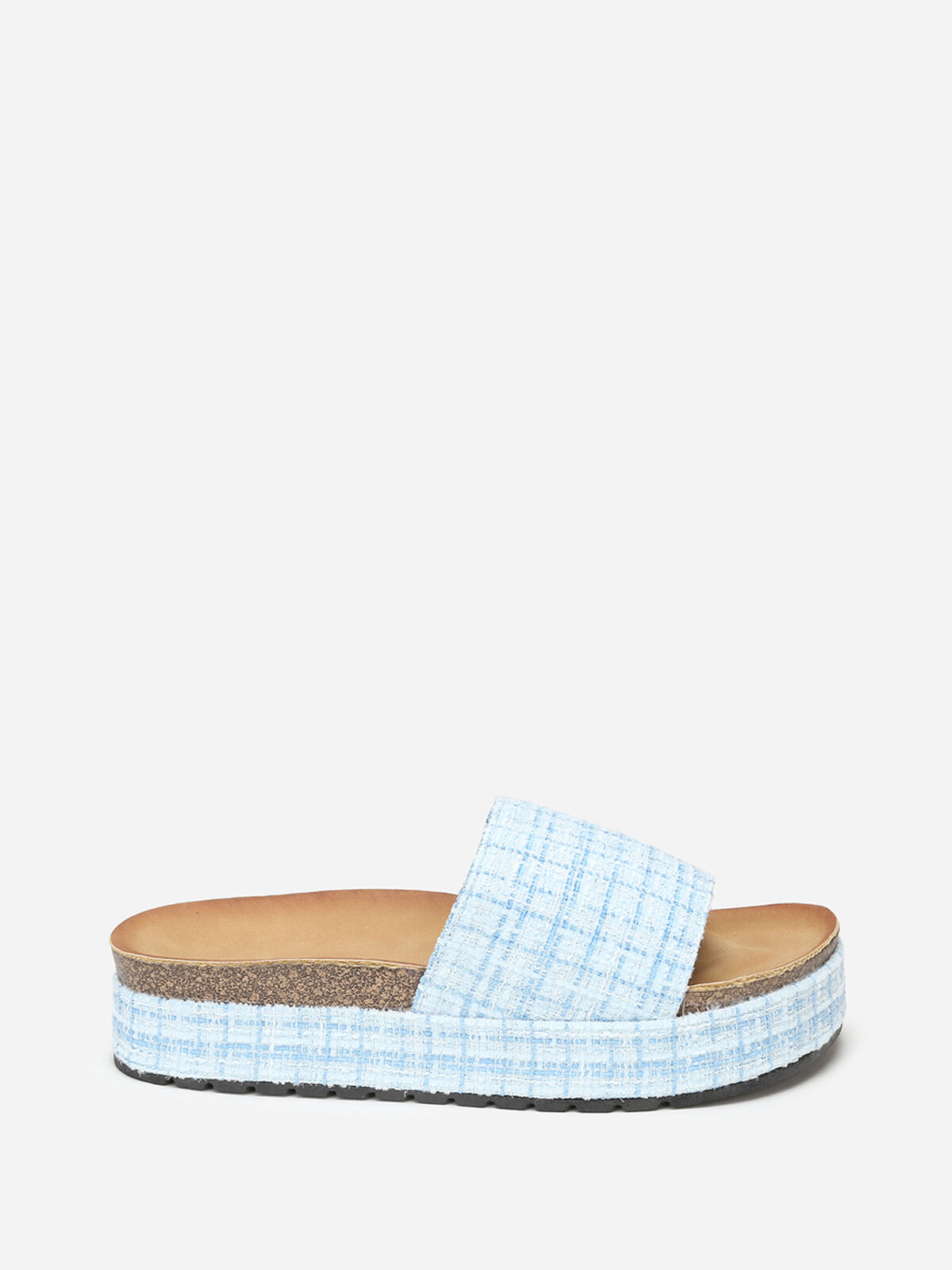 Mules à plateforme en tweed pailleté- Bleu