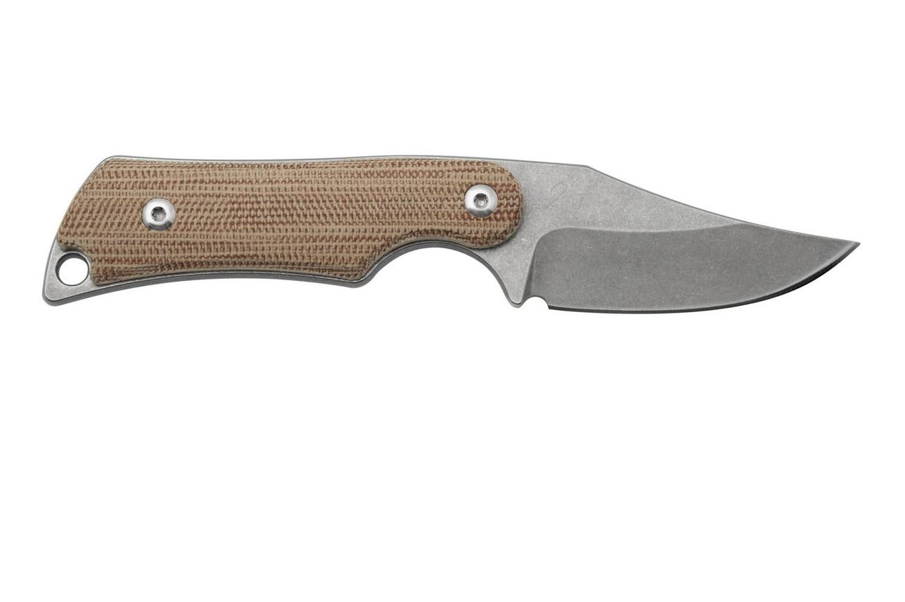 Mercury Kali N690 Stonewashed Clip Point, Natural Canvas Micarta, vaststaand mes