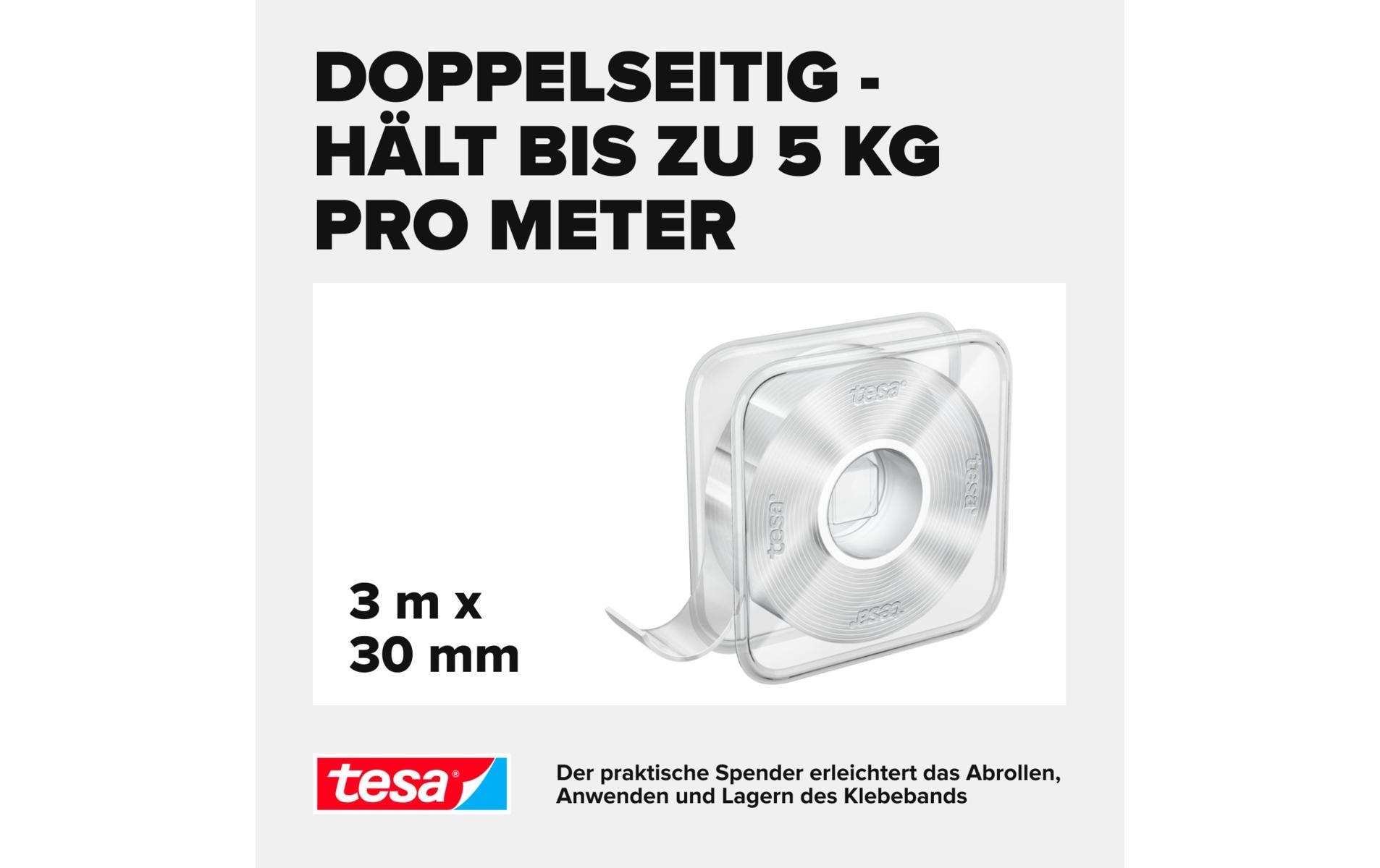 Klebeband Universal Nano Tape 1 Rolle - 3 m x 30 mmTransparentes, doppelseitiges Klebeband – leicht wiederablösbar und wiederverwendbar – wetterfest