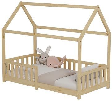 ecomi® Montessori Kinderbed - Wit/Naturel - Massief Grenen - Met Valbeveiliging