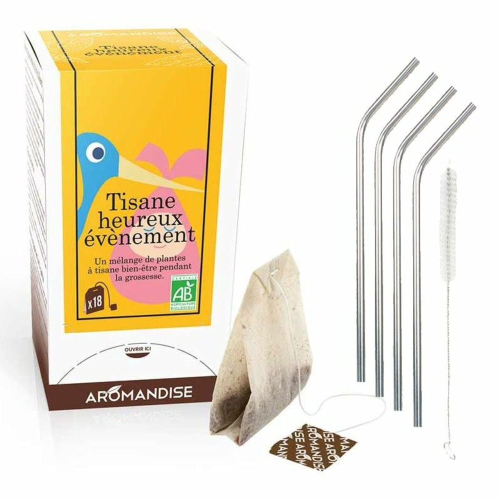 Tisane heureux evénement grossesse + 4 pailles en inox