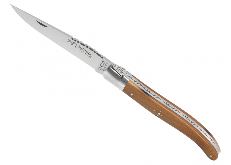 Couteau Laguiole avec un manche en bois de genévrier et 1 mitre en acier inoxydable