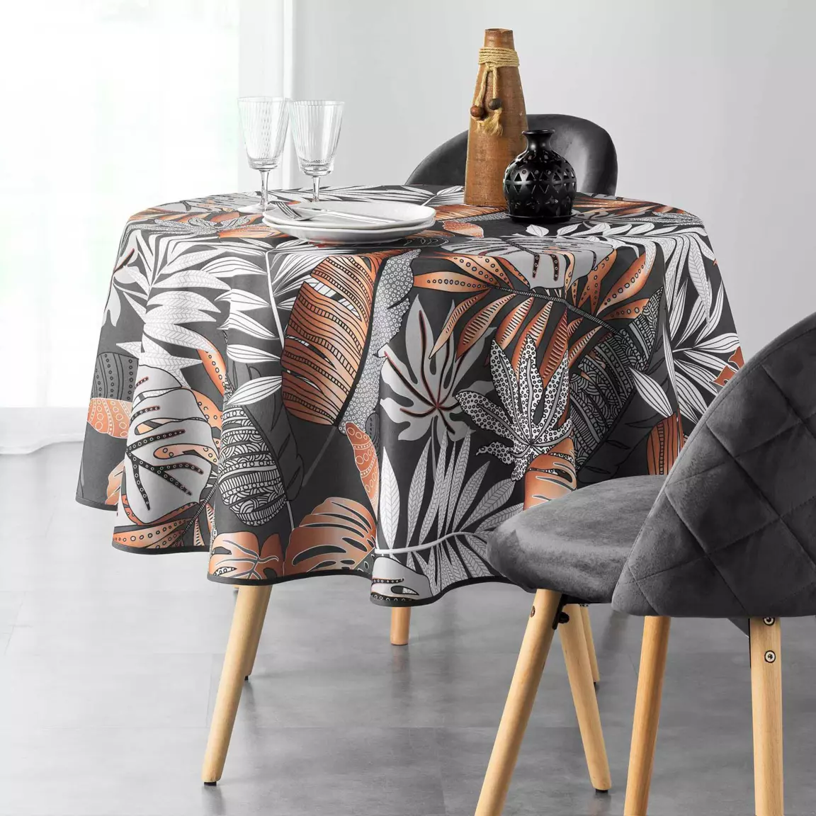 Nappe ronde anti tache (D180 cm) Alianor Gris anthracite