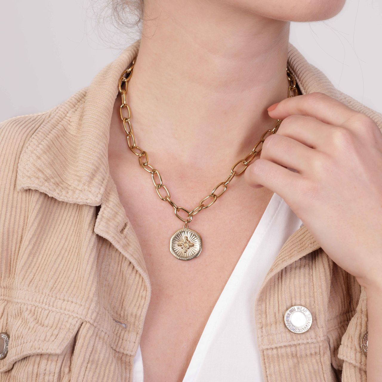 Stalen 14 karaat goldplated ketting met hanger