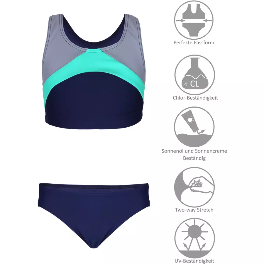 Aquarti Mädchen Sport Bikini Racerback Bustier & Bikinislip graugrün
