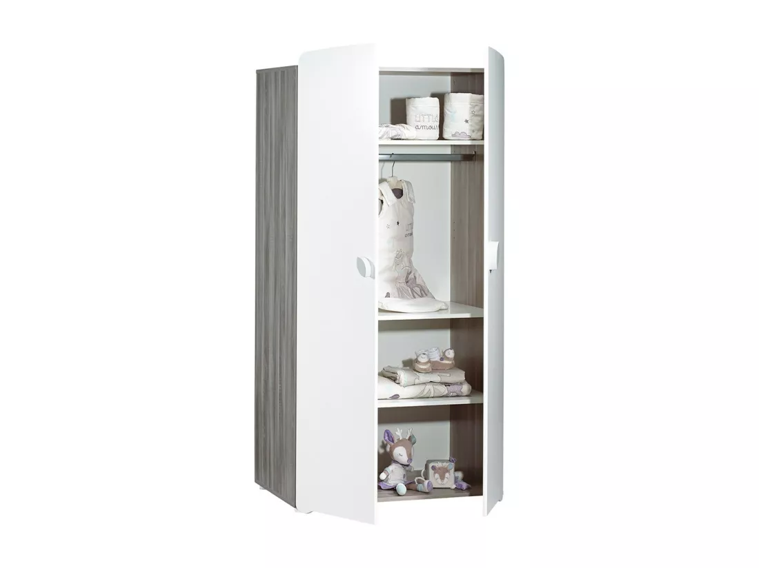 Chambre trio lit, Commode à langer et Armoire en bois blanc