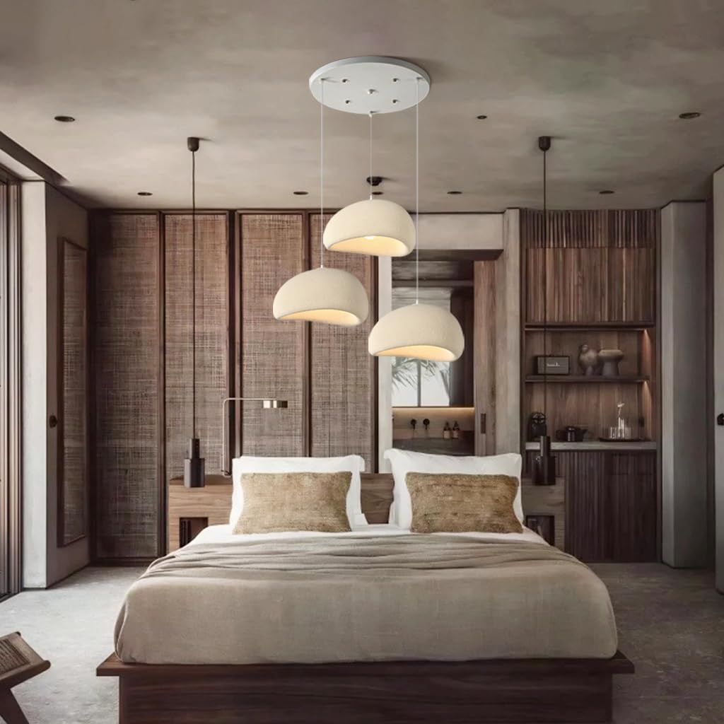 YUPIN Moderne Creme Hängelampe Wabi-sabi Restaurant Hängeleuchte Aus Polystyrol E27 Esstisch Kronleuchter Mit 3-flammig Japanischer Stil Kreativ Pendelleuchte Für Wohnzimmer Schlafzimmer Bar(B Beige)