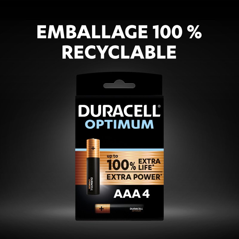 Duracell Optimum - Pack de 4 piles Alcalines AAA/LR03 - 1,5V
