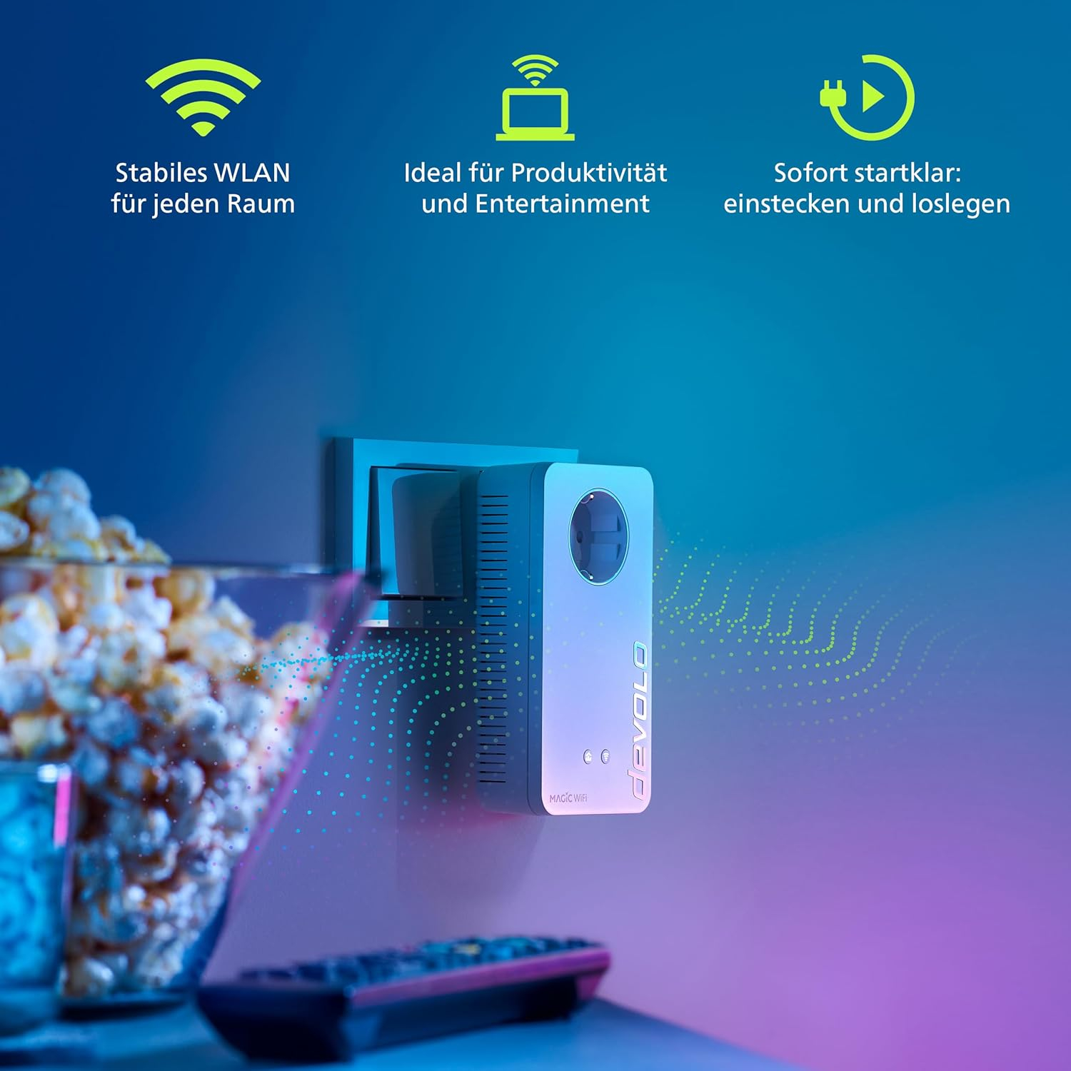 (2400Mbit/s) Magic 2 WiFi 6 next Gigabit WLAN Erweiterung Powerline Adapter mit Steckdose und 2x RJ45 (7187) - Weiss
