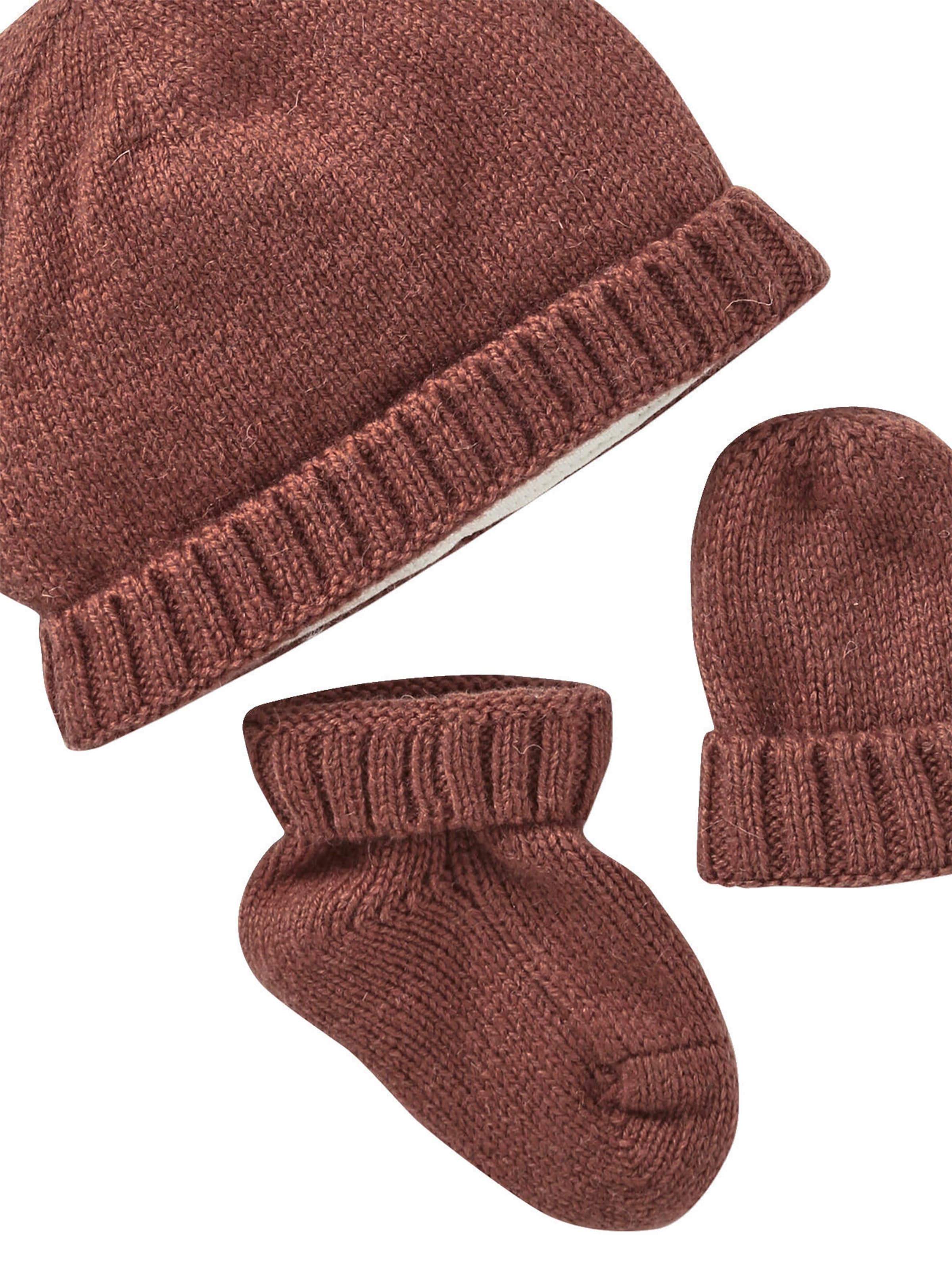 Vertbaudet Baby-Set aus Strick: Mütze, Fäustlinge & Schühchen hellbraun
