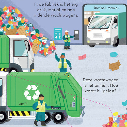 Uitgeverij usborne kijk binnen in een recyclingwagen