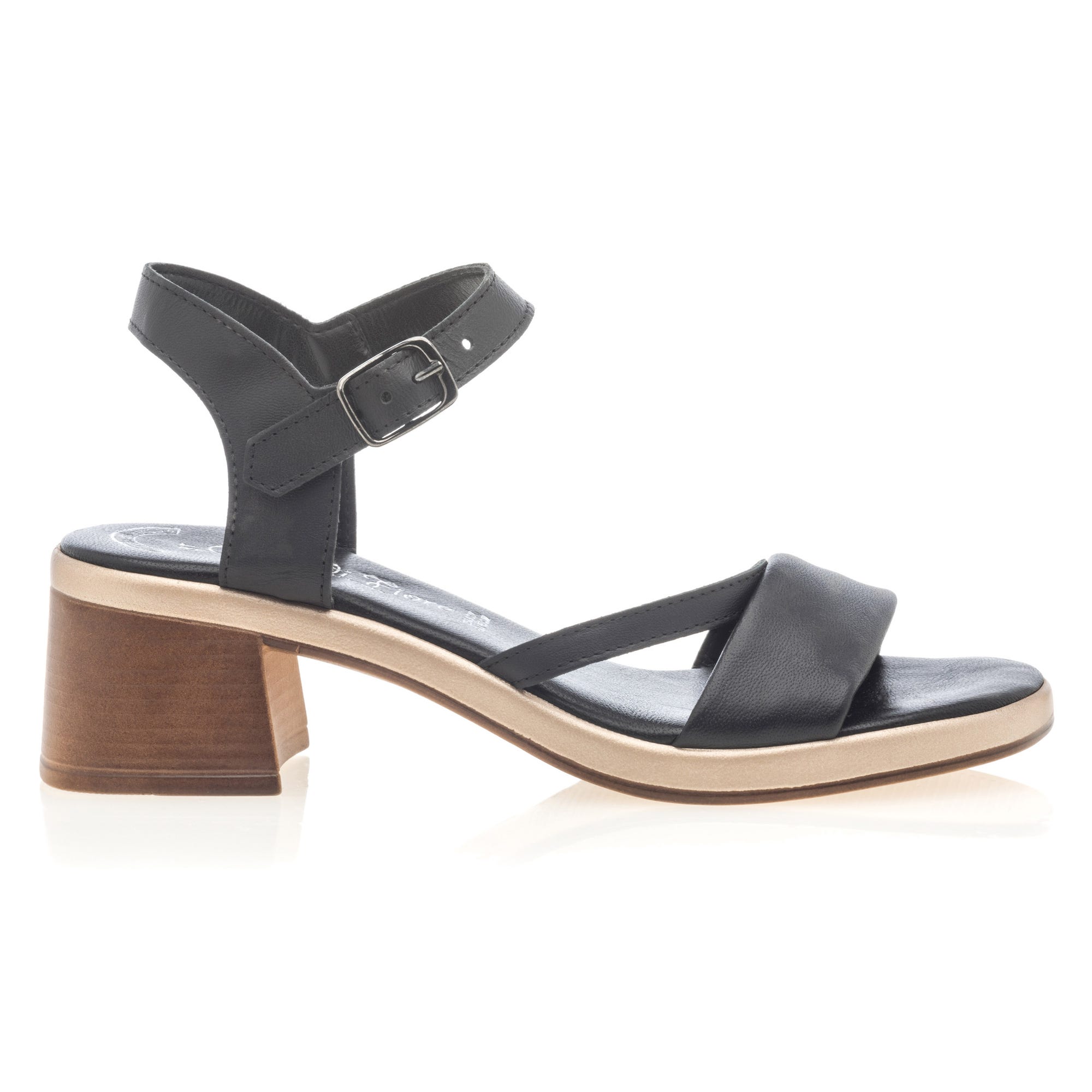 Nu-pieds à talon Femme en cuir noir