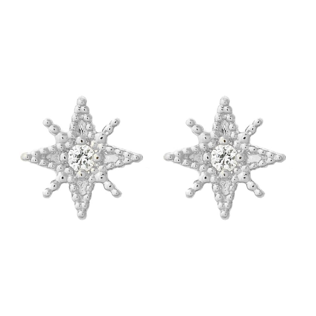 Boucles d'oreilles étoile à 8 branches oxyde de zirconium Argent 925 Rhodié