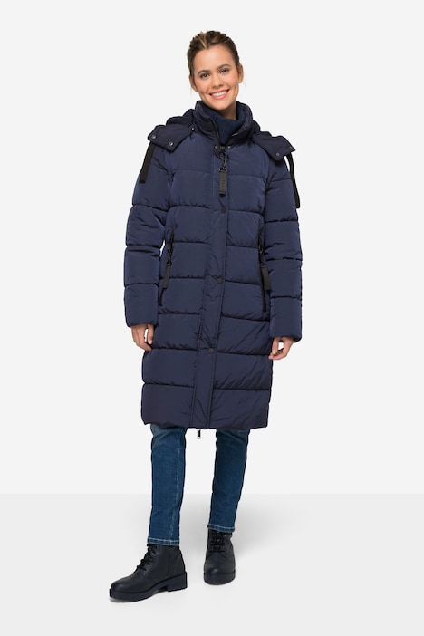 2-in-1-Steppmantel, Langarm abzippbar, Kapuze abzippbar, verdeckter Zipper