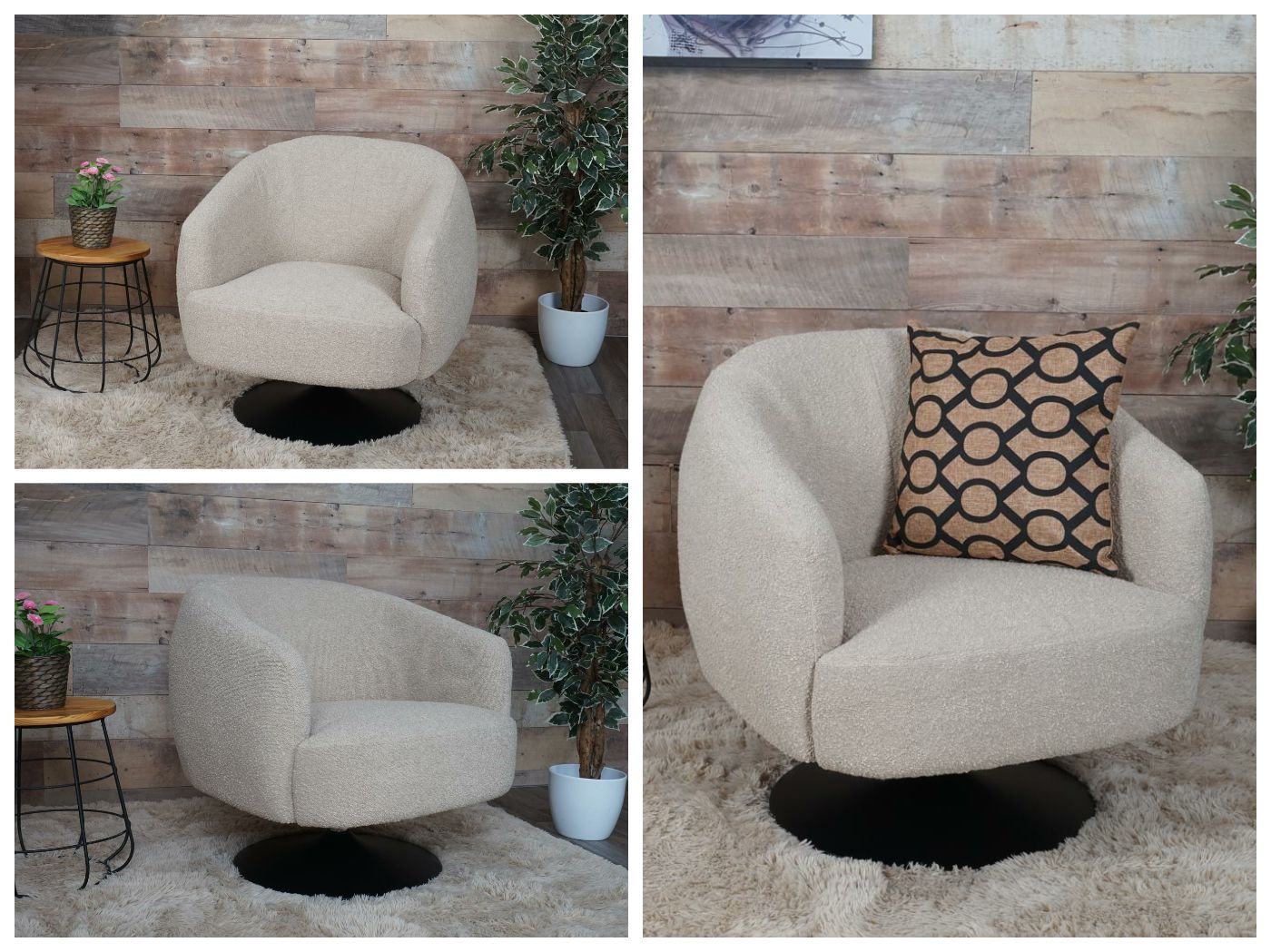 Lounge-Sessel MCW-J76, Cocktailsessel Sessel drehbar, Bouclé Stoff Metall ~ creme-beige