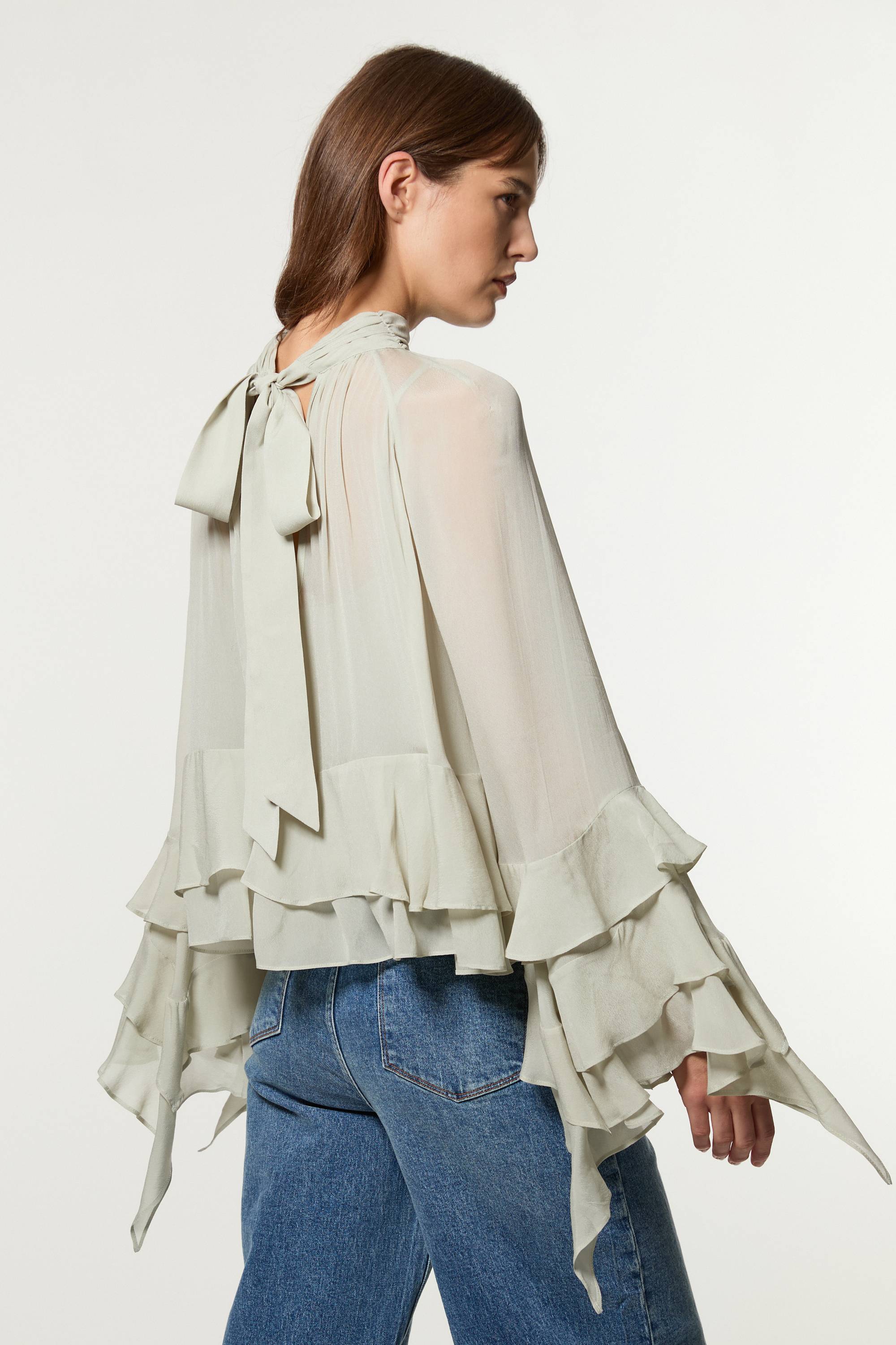 KarenMillen Blouse tissée en viscose et géorgette à volants dramatiques