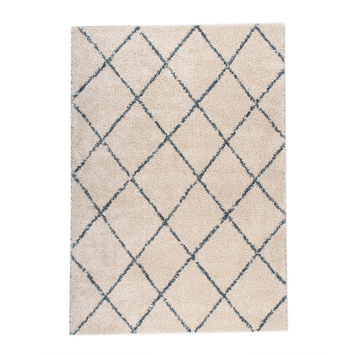 Hoogpolig vloerkleed - Grand Lines Creme/Blauw