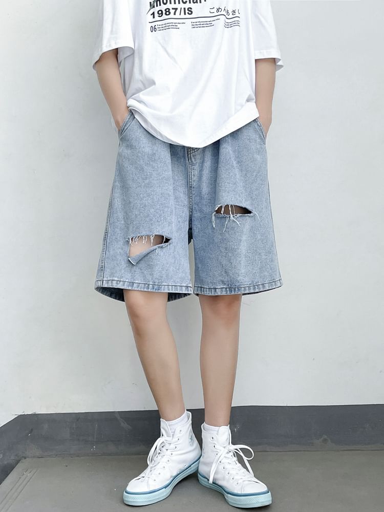 Breeson - Middelhoge denim shorts met distressed effect