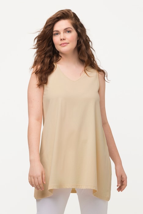Longtop, Naturfärbung, A-Linie, V-Ausschnitt, ärmellos