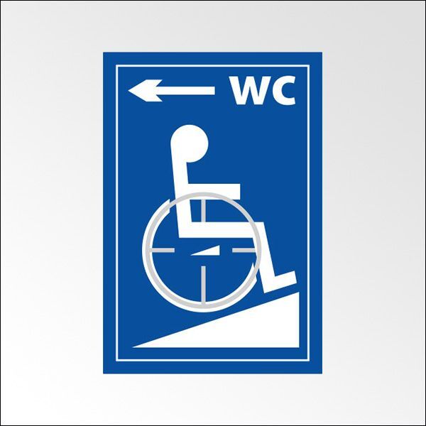 Panneau relief et braille WC, flèche avec picto PMR